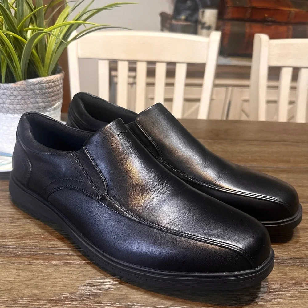 Nunn Bush Kore‎ Pro Mens Black Leather Slip On Loafers Gel Memory Foam 12M